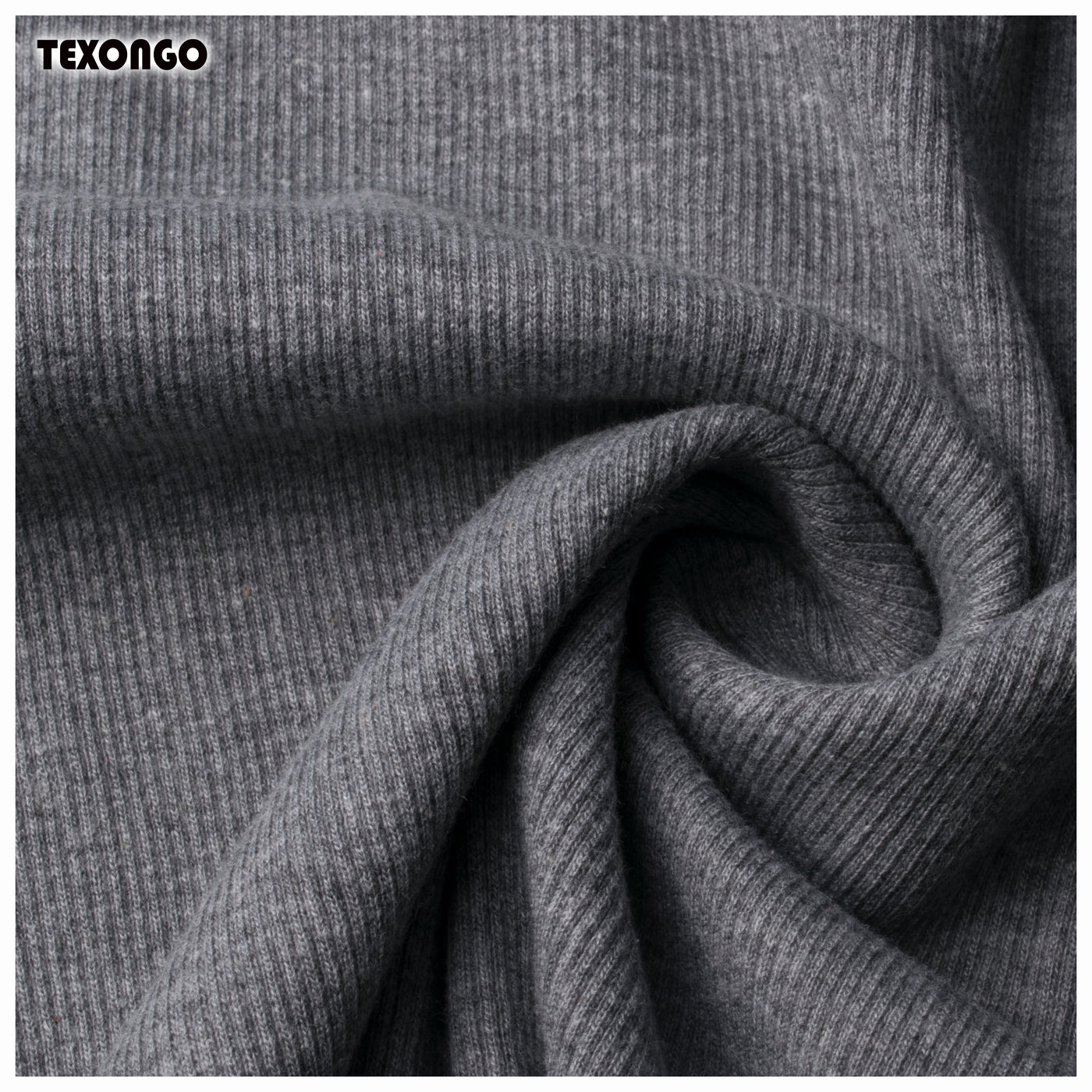 Dark grey Poly Cotton  Spandex Rib fabric
